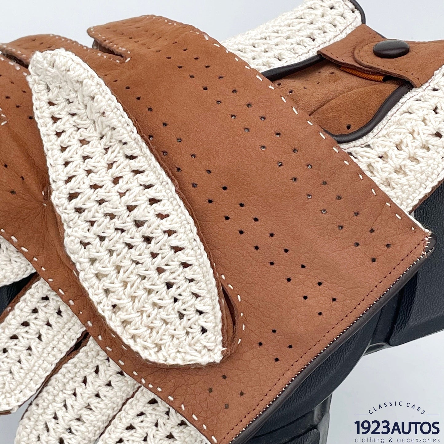 Gants de Conduite Cuir Marron Crochet Tabac