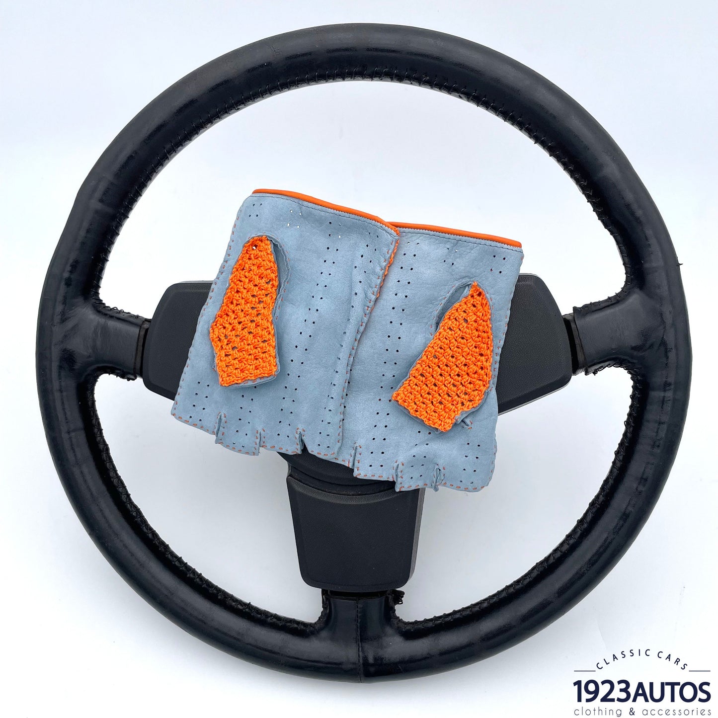 Mitaines de Conduite Bleu Ciel Crochet Orange