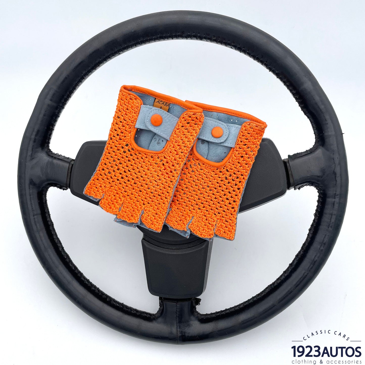 Mitaines de Conduite Bleu Ciel Crochet Orange