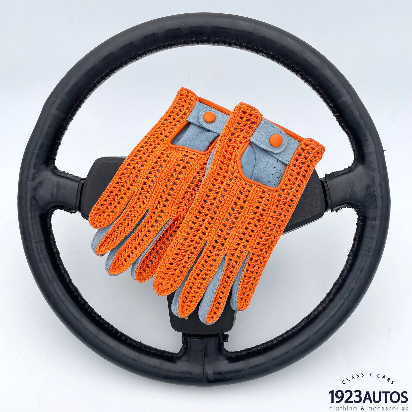 Gants Bleu Ciel et Crochet Orange